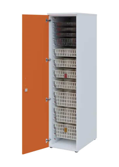 EUROMEDICA D - 46 skříň léková boxová, 1-dveřová, levá, 1950x460x735, korpus bílý, dvířka mandarinka